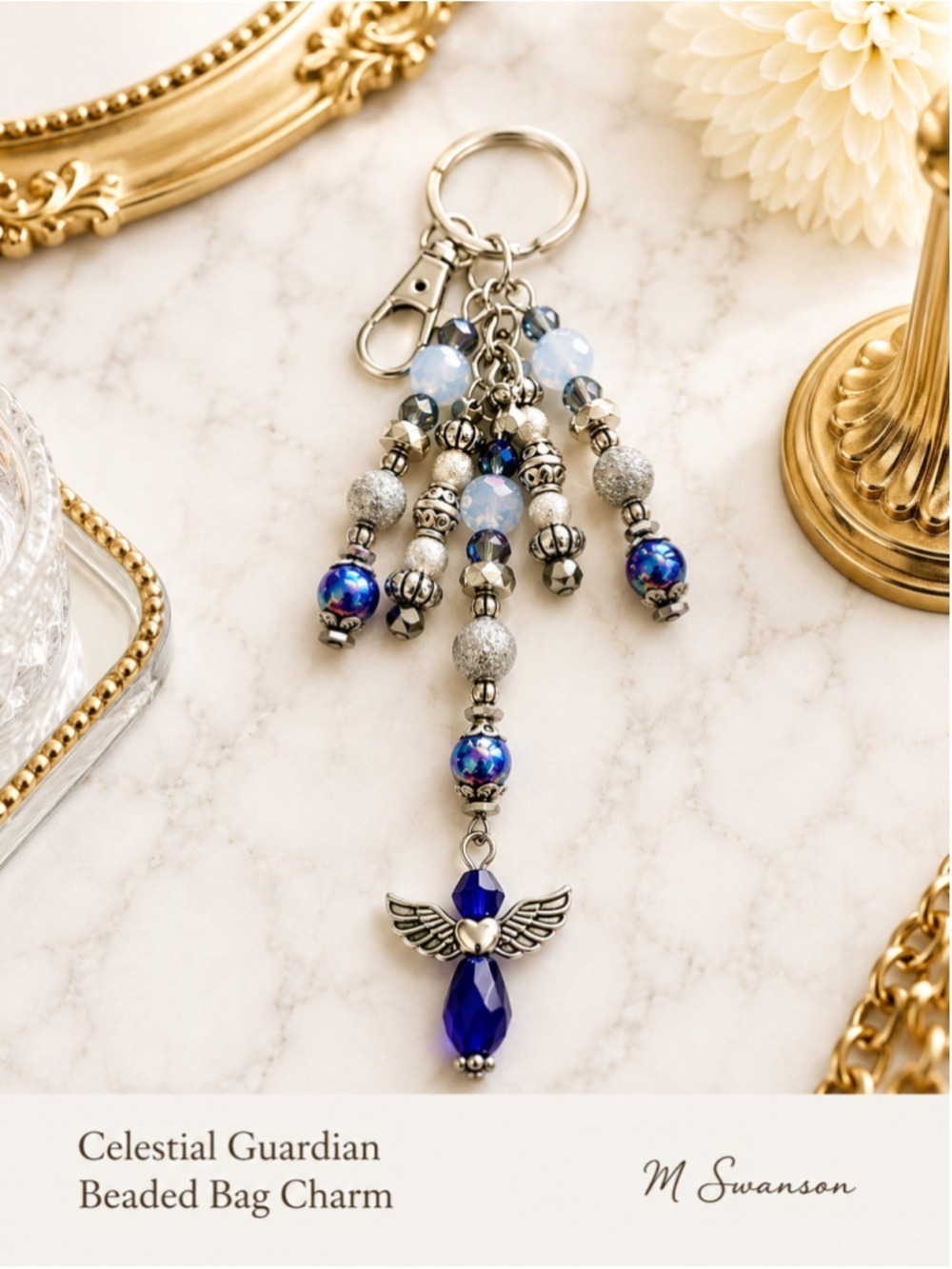 NEW Celestial Guardian Angel Handmade Bag Charm Keychain Crystal Accessory (#29)